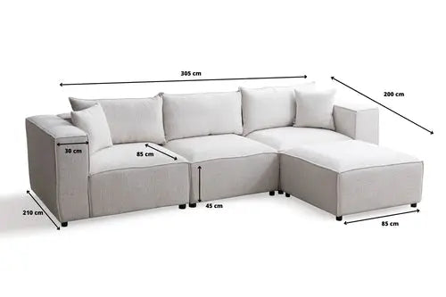 Canapé Elégance Chenille Modulable Blanc cassé 3+1 Pouf Swedzo-Meuble