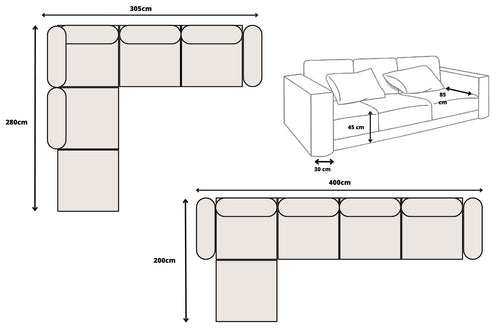 Canapé Elégance Chenille Modulable Blanc cassé 4+1 Pouf