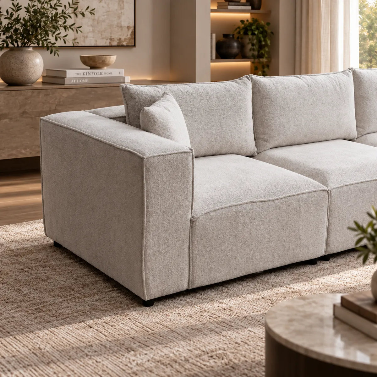 Canapé Elégance Chenille Modulable Blanc cassé 4+1 Pouf