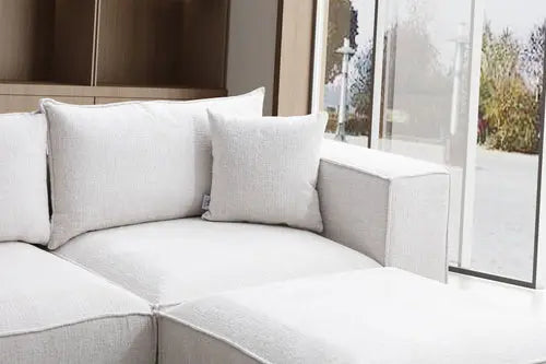 Canapé Elégance Chenille Modulable Blanc cassé 4+1 Pouf Swedzo-Meuble