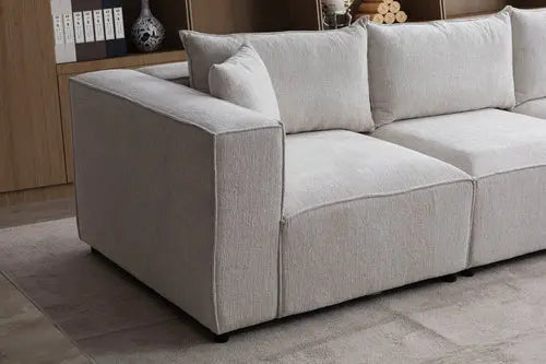 Canapé Elégance Chenille Modulable Blanc cassé 4+1 Pouf Swedzo-Meuble