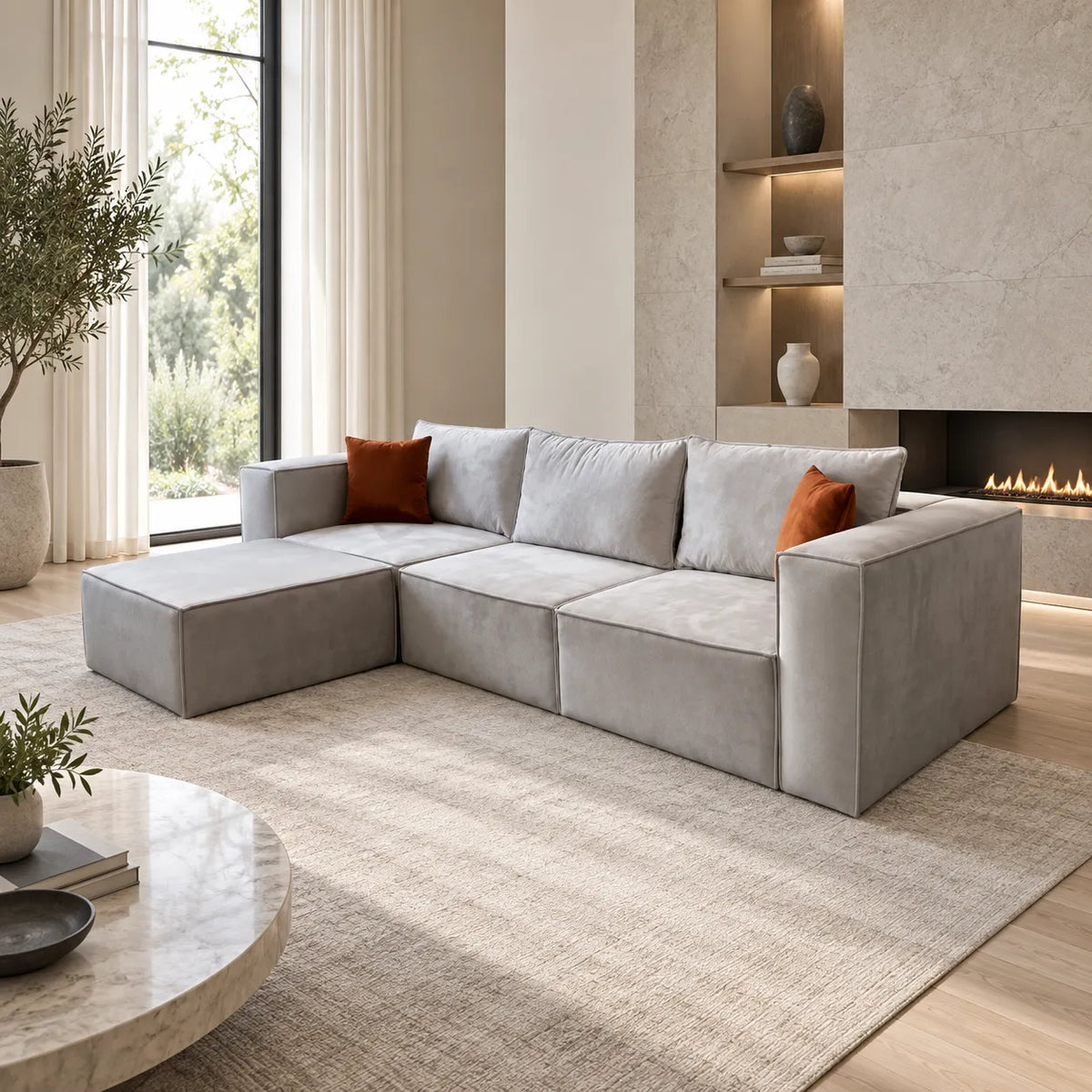 Canapé Elégance Velours Modulable 3+1 Pouf