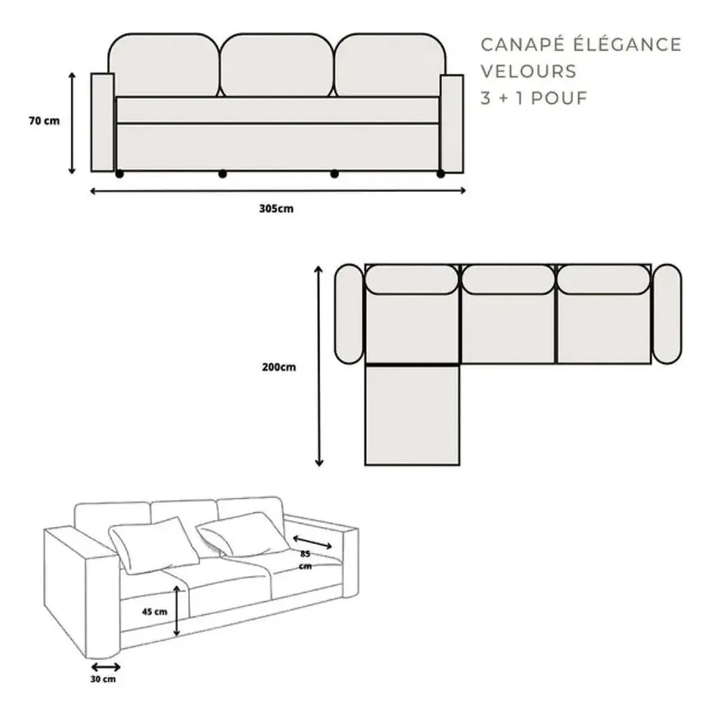 Canapé Elégance Velours Modulable 3+1 Pouf