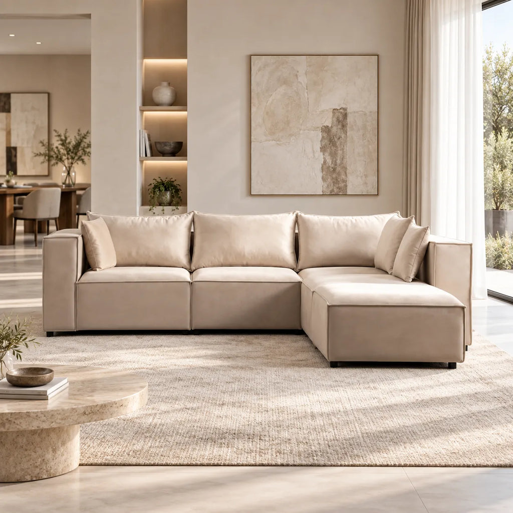 Canapé Elégance Velours Modulable 3+1 Pouf