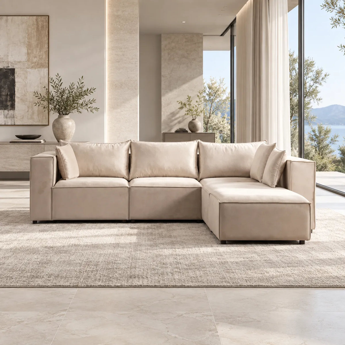 Canapé Elégance Velours Modulable 4+1 Pouf