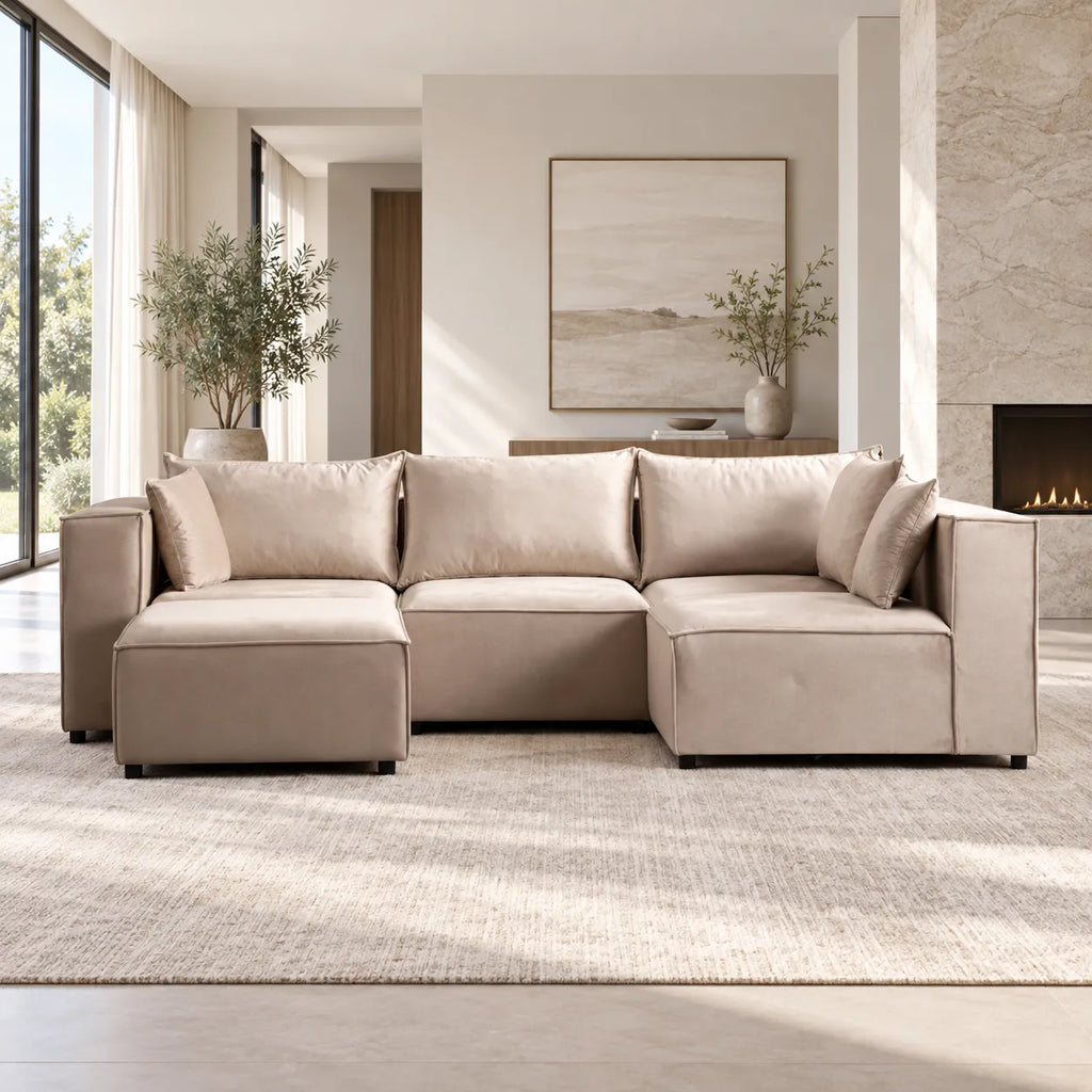 Canapé Elégance Velours Modulable 4+1 Pouf