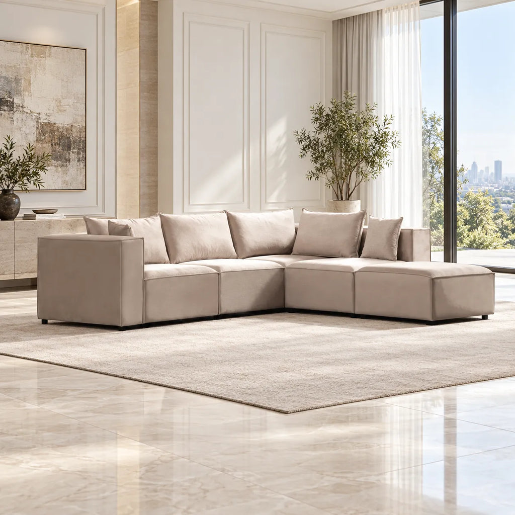 Canapé Elégance Velours Modulable 4+1 Pouf