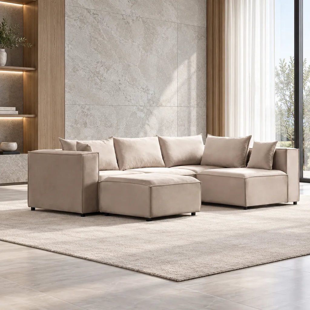 Canapé Elégance Velours Modulable 4+1 Pouf
