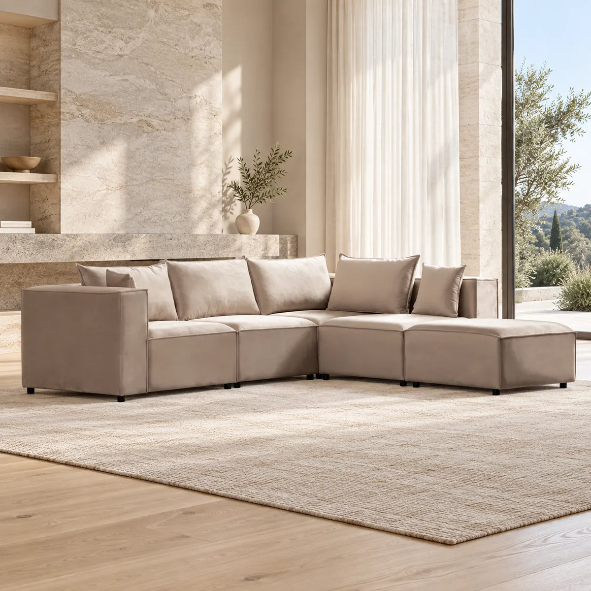 Canapé Elégance Velours Modulable 4+1 Pouf