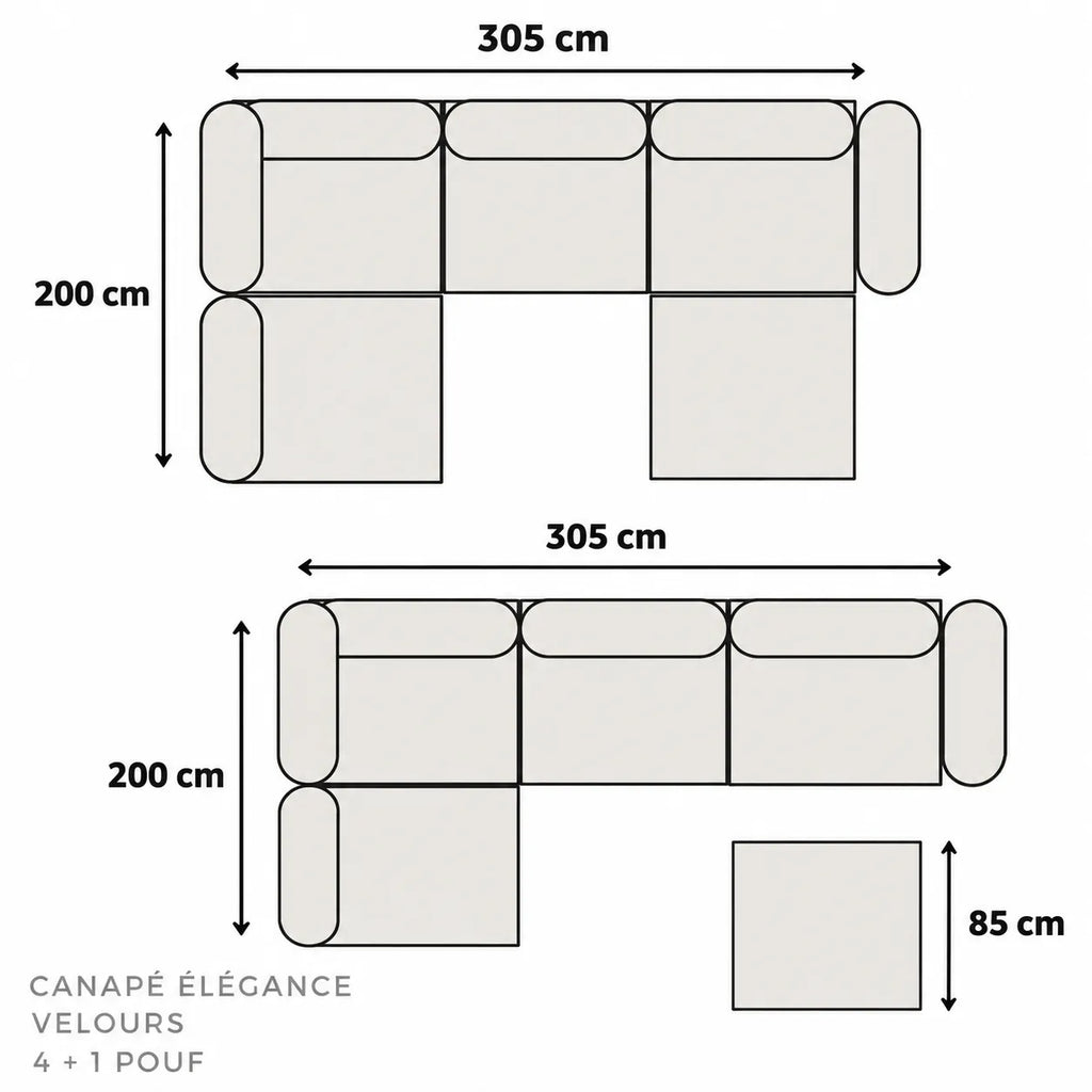 Canapé Elégance Velours Modulable 4+1 Pouf
