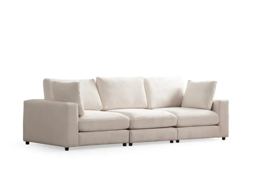 Canapé Julia Modulable Velours Blanc 3+1 Pouf Swedzo-Meuble
