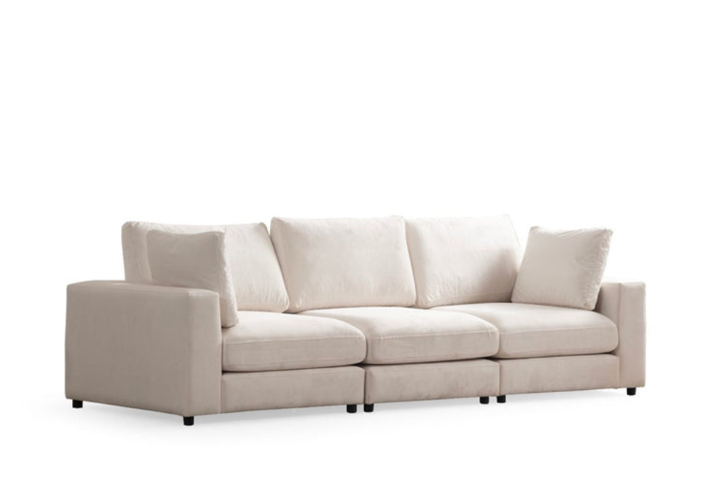 Canapé Julia Modulable Velours Blanc 3+1 Pouf