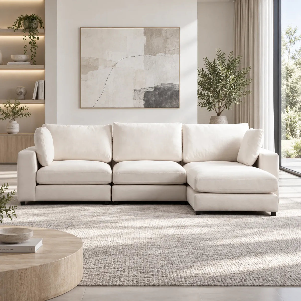 Canapé Julia Modulable Velours Blanc 3+1 Pouf