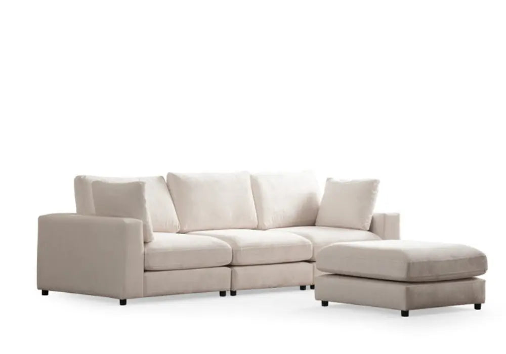 Canapé Julia Modulable Velours Blanc 3+1 Pouf Swedzo-Meuble