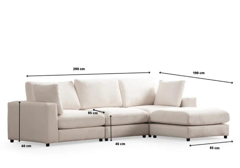 Canapé Julia Modulable Velours Blanc 3+1 Pouf Swedzo-Meuble