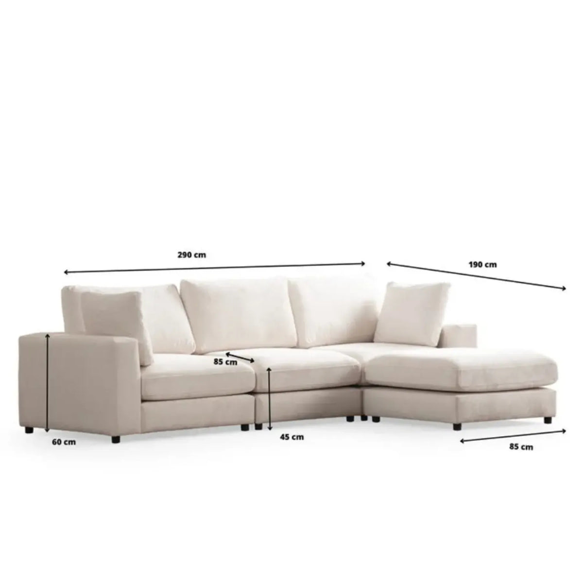 Canapé Julia Modulable Velours Blanc 3+1 Pouf