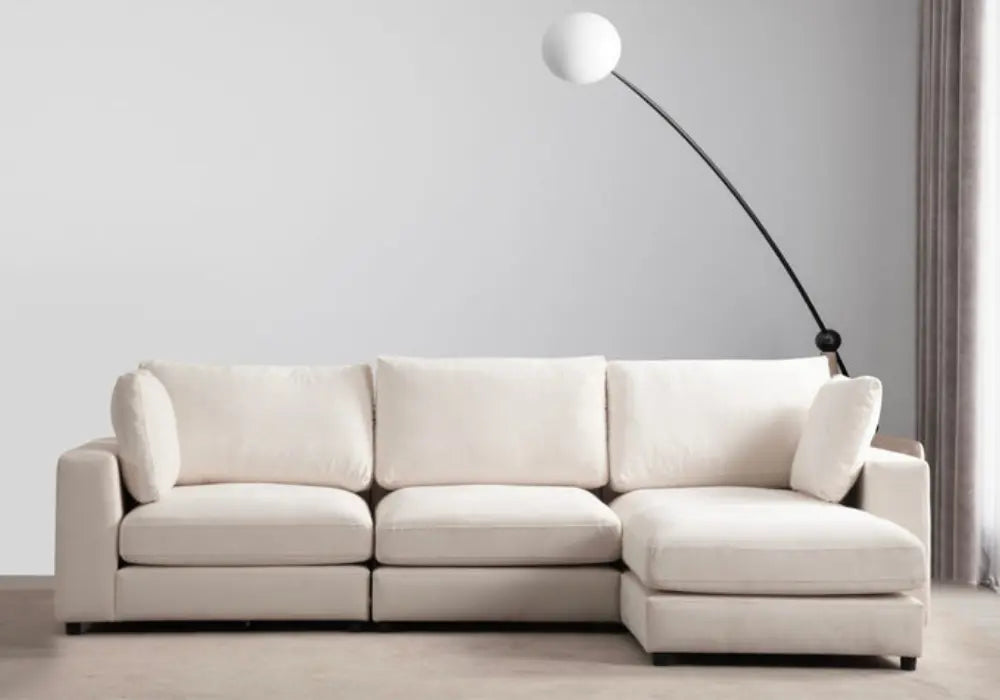 Canapé Julia Modulable Velours Blanc 3+1 Pouf Swedzo-Meuble