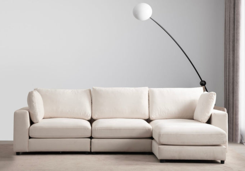 Canapé Julia Modulable Velours Blanc 3+1 Pouf