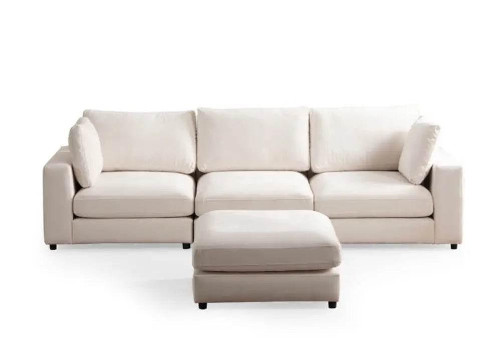 Canapé Julia Modulable Velours Blanc 3+1 Pouf Swedzo-Meuble