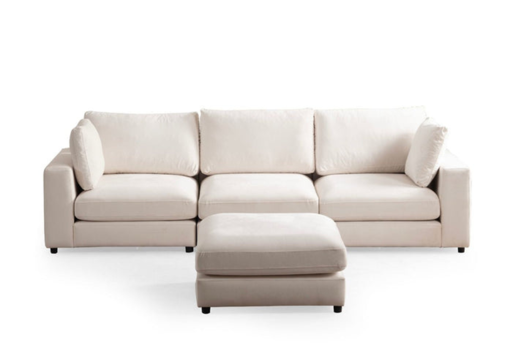 Canapé Julia Modulable Velours Blanc 3+1 Pouf