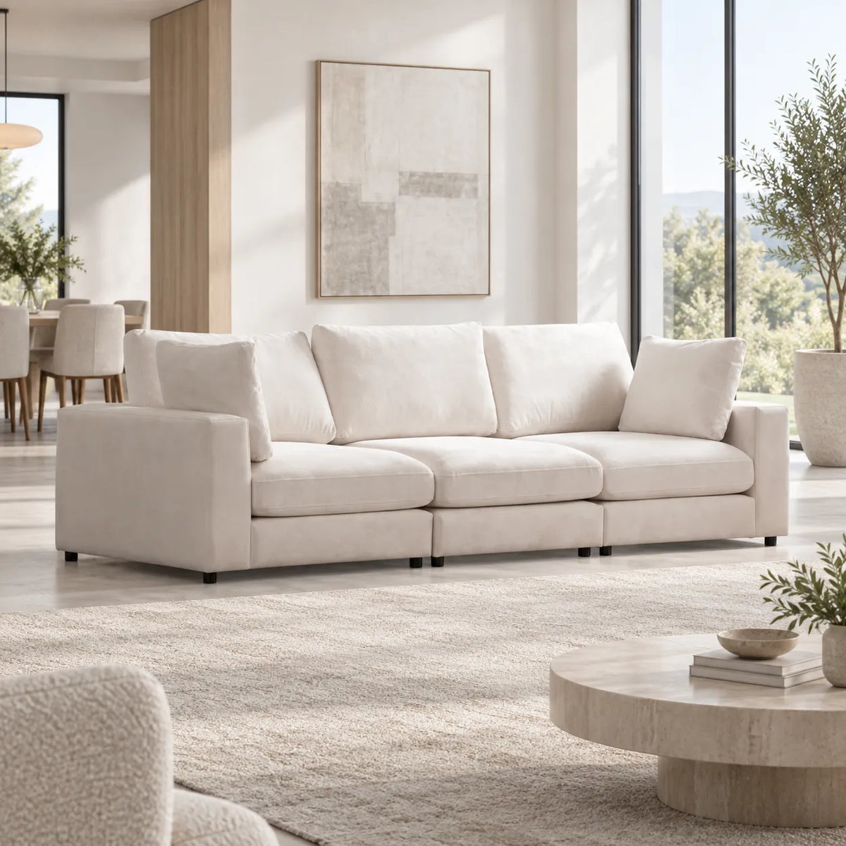 Canapé Julia Modulable Velours Blanc 3+1 Pouf