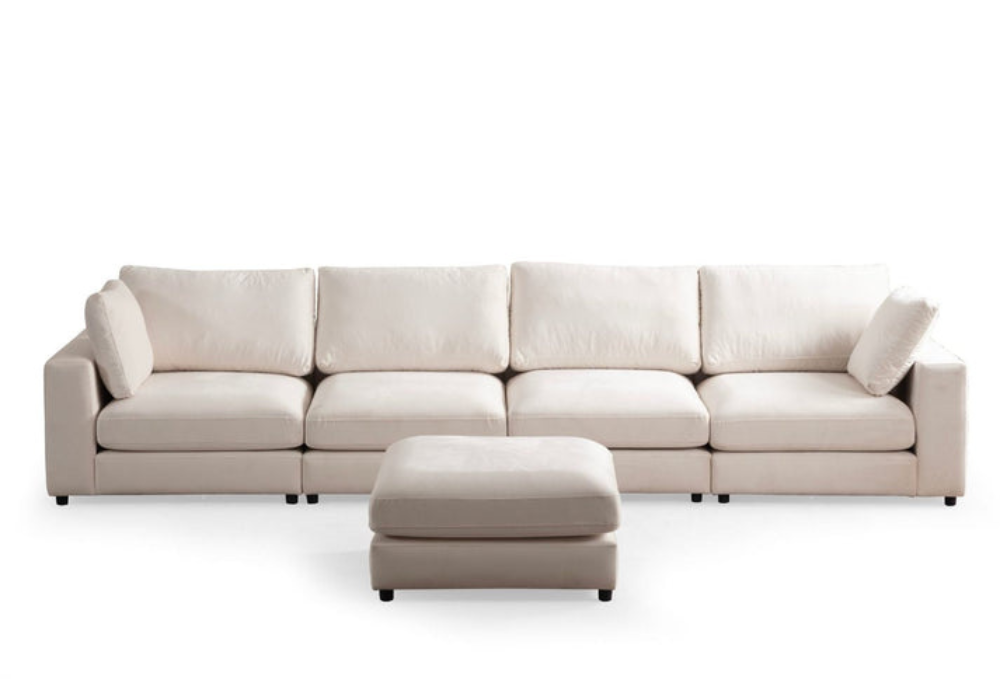 Canapé Julia Modulable Velours Blanc 4+1 Pouf