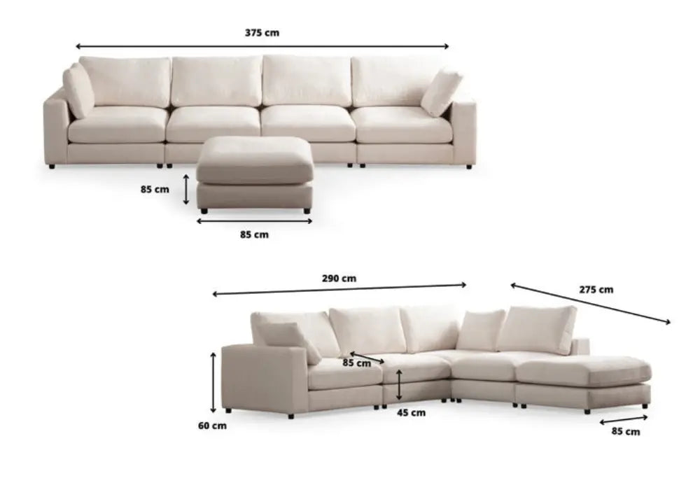 Canapé Julia Modulable Velours Blanc 4+1 Pouf Swedzo-Meuble