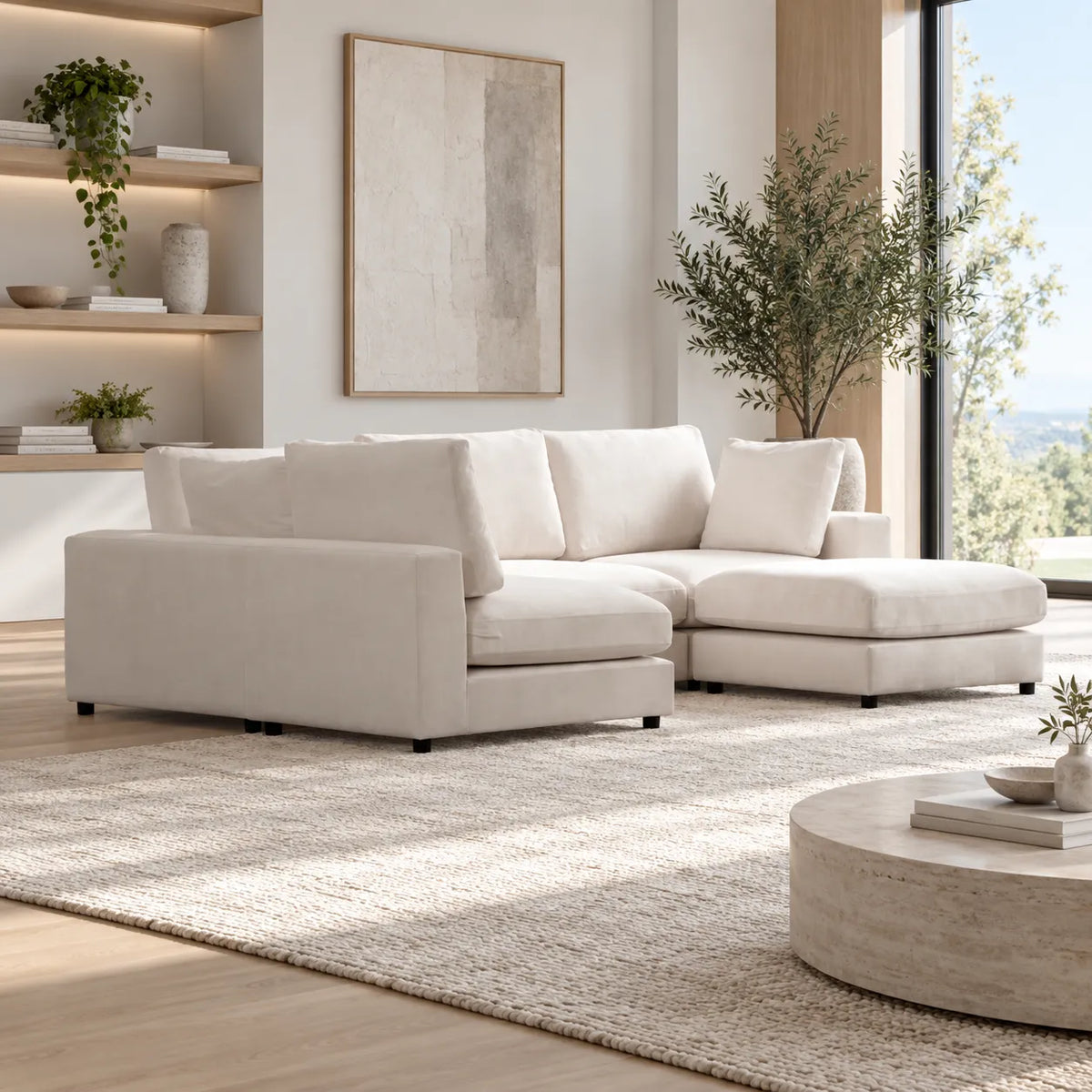 Canapé Julia Modulable Velours Blanc 4+1 Pouf