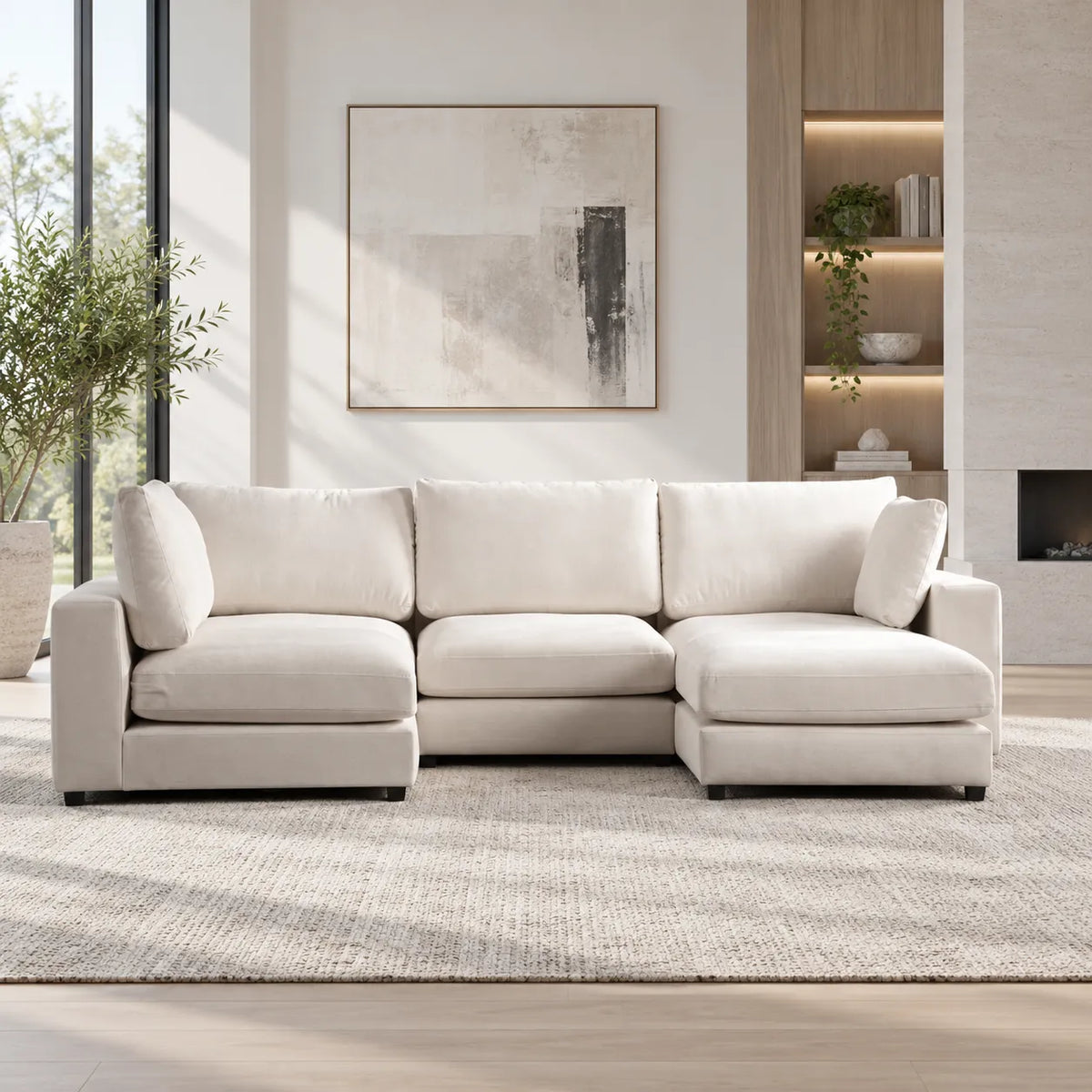 Canapé Julia Modulable Velours Blanc 4+1 Pouf