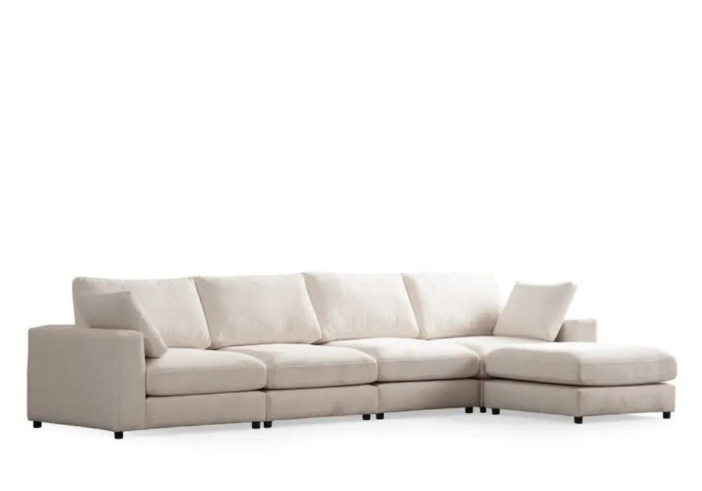 Canapé Julia Modulable Velours Blanc 4+1 Pouf Swedzo-Meuble