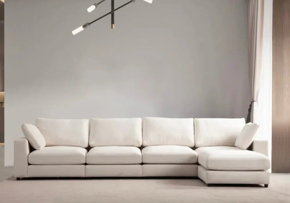 Canapé Julia Modulable Velours Blanc 4+1 Pouf Swedzo-Meuble