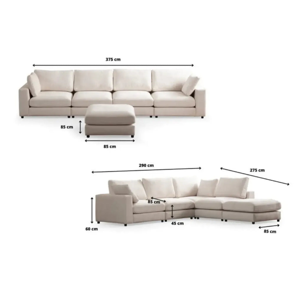 Canapé Julia Modulable Velours Blanc 4+1 Pouf