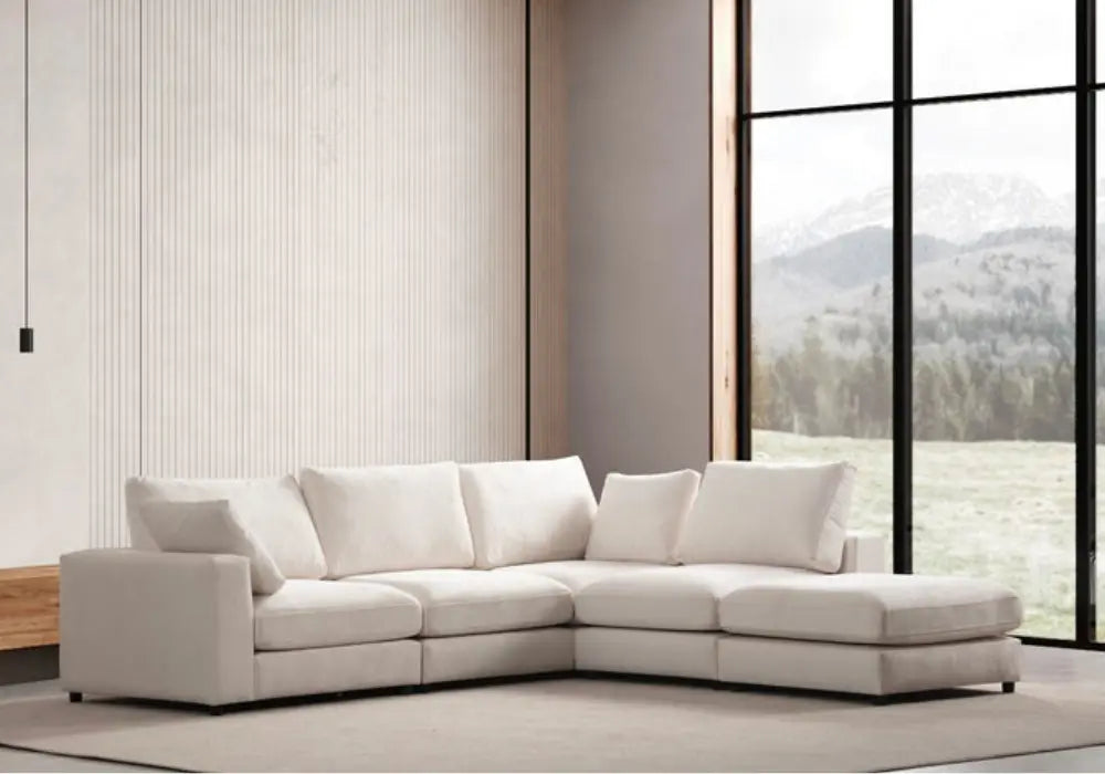 Canapé Julia Modulable Velours Blanc 4+1 Pouf Swedzo-Meuble