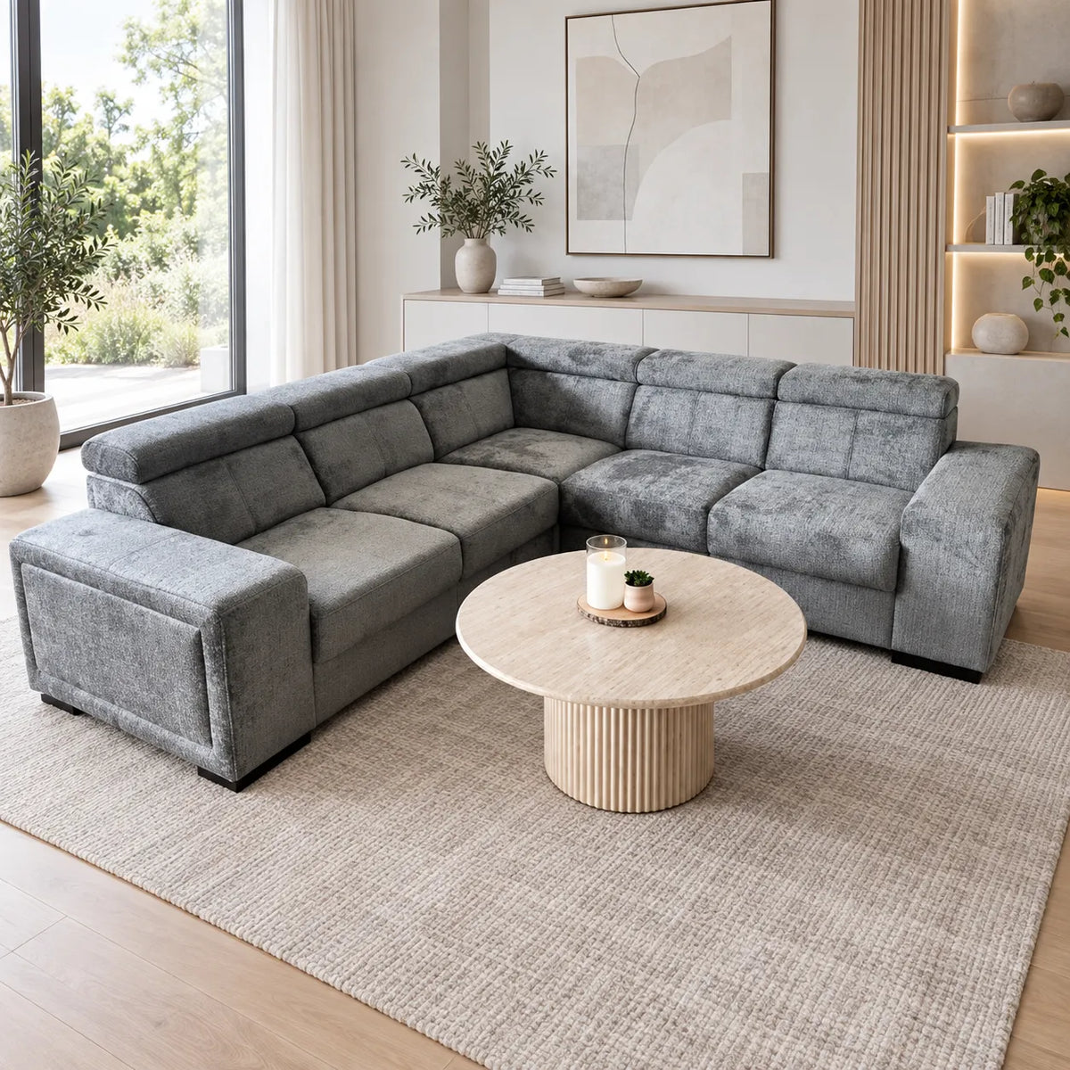 Canapé Karola Convertible Tissu Marbella Crème ET Anthracite