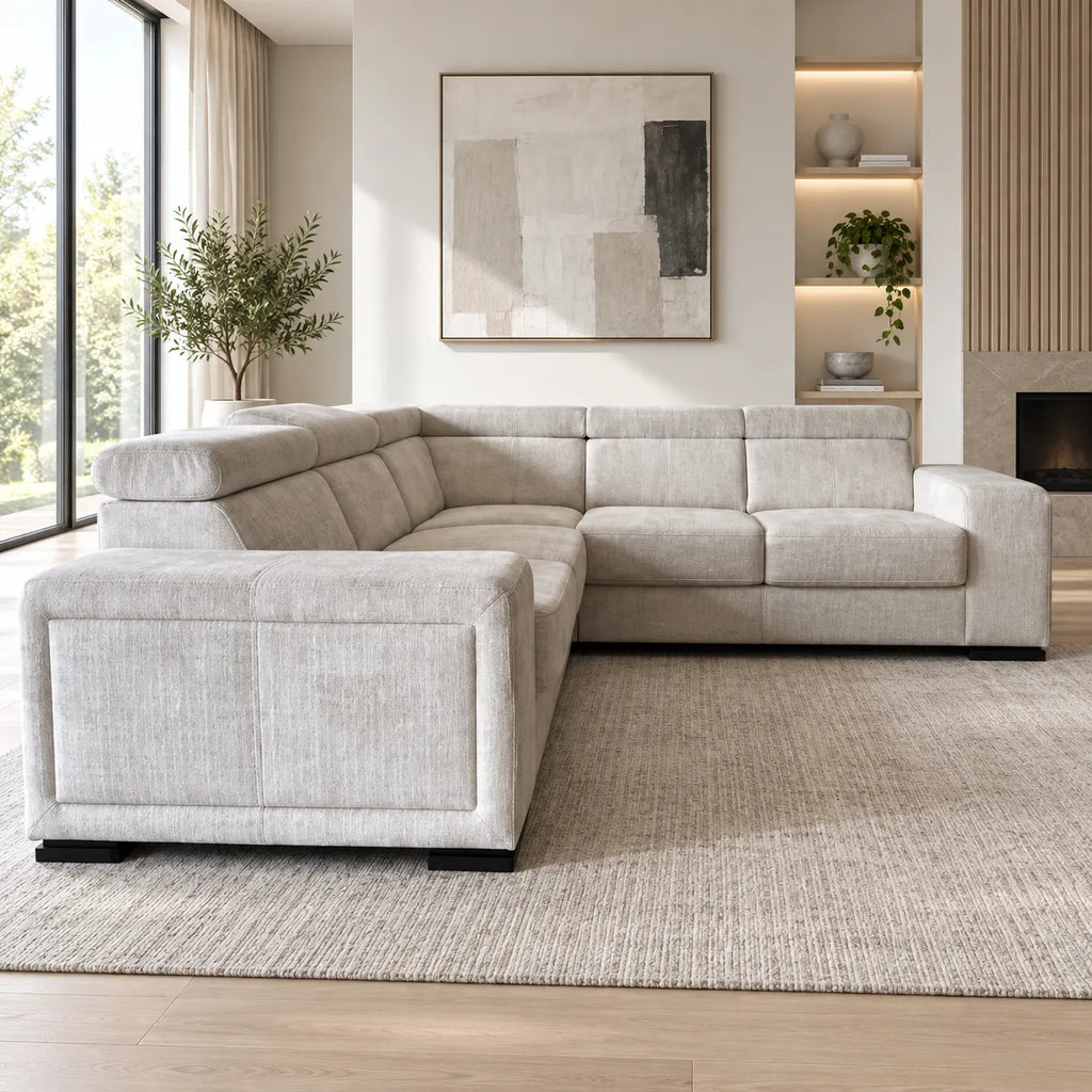 Canapé Karola Convertible Tissu Marbella Crème ET Anthracite