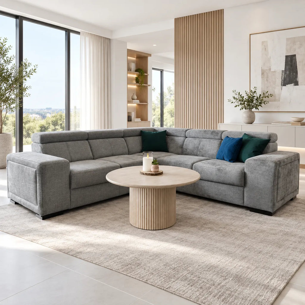 Canapé Karola Convertible Tissu Marbella Crème ET Anthracite
