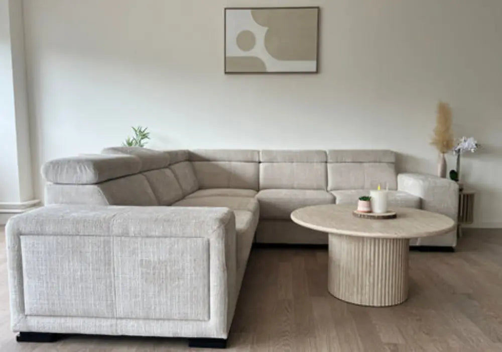 Canapé Karola Convertible Tissu Marbella Crème ET Anthracite Swedzo-Meuble