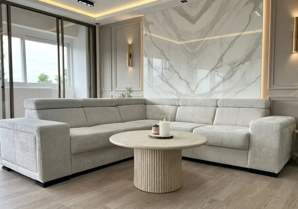 Canapé Karola Convertible Tissu Marbella Crème ET Anthracite Swedzo-Meuble