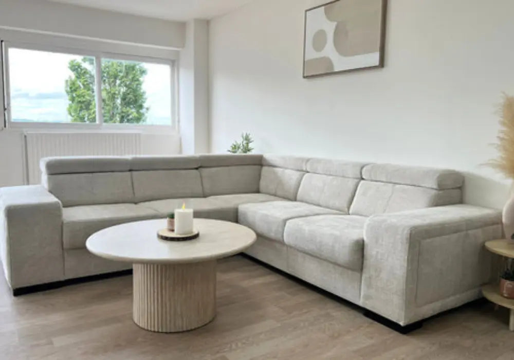 Canapé Karola Convertible Tissu Marbella Crème ET Anthracite Swedzo-Meuble