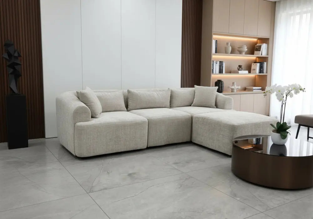 Canapé Mila Modulable Tissu Marbella Crème Swedzo-Meuble