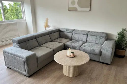 Canapé Karola Convertible Tissu Marbella Crème ET Anthracite Swedzo-Meuble