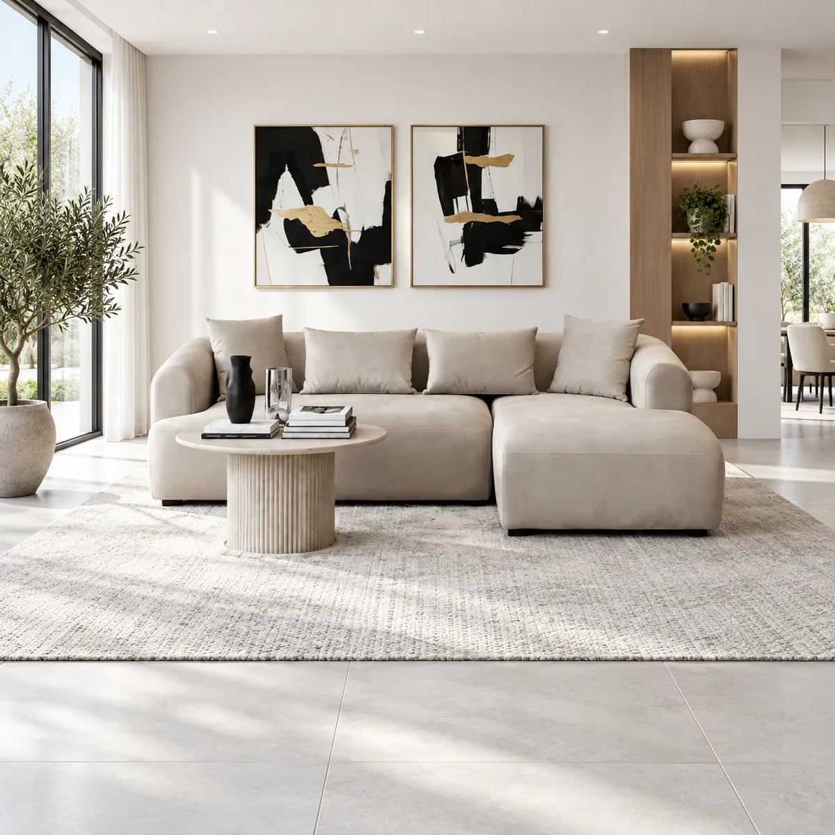 Canapé d'Angle Ela Velours Beige