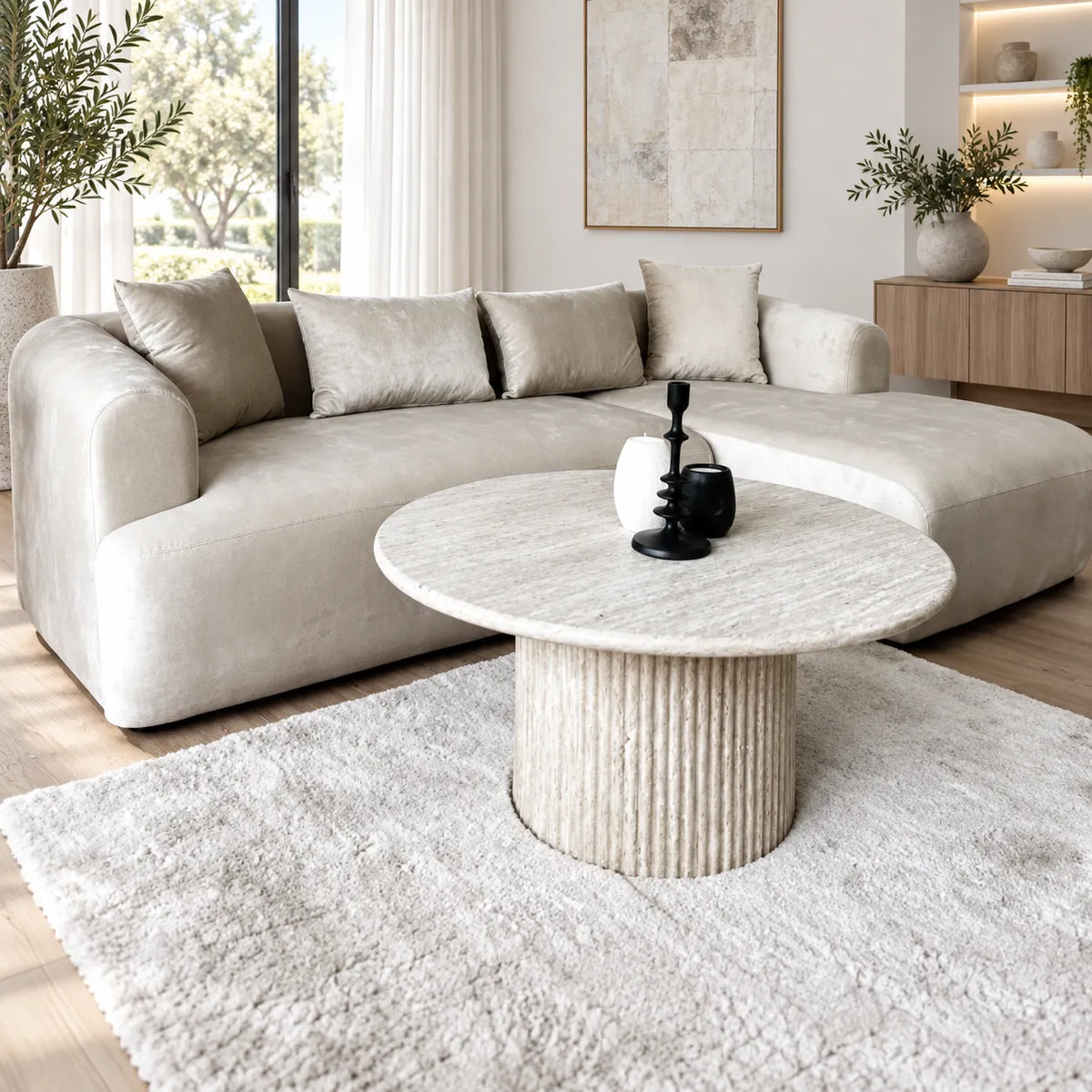Canapé d'Angle Ela Velours Beige
