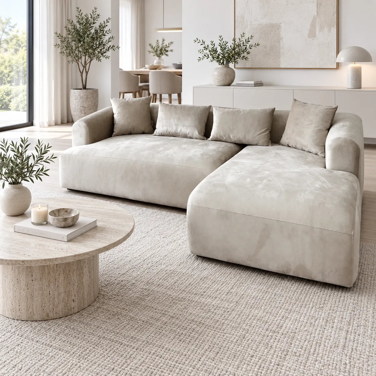 Canapé d'Angle Ela Velours Beige
