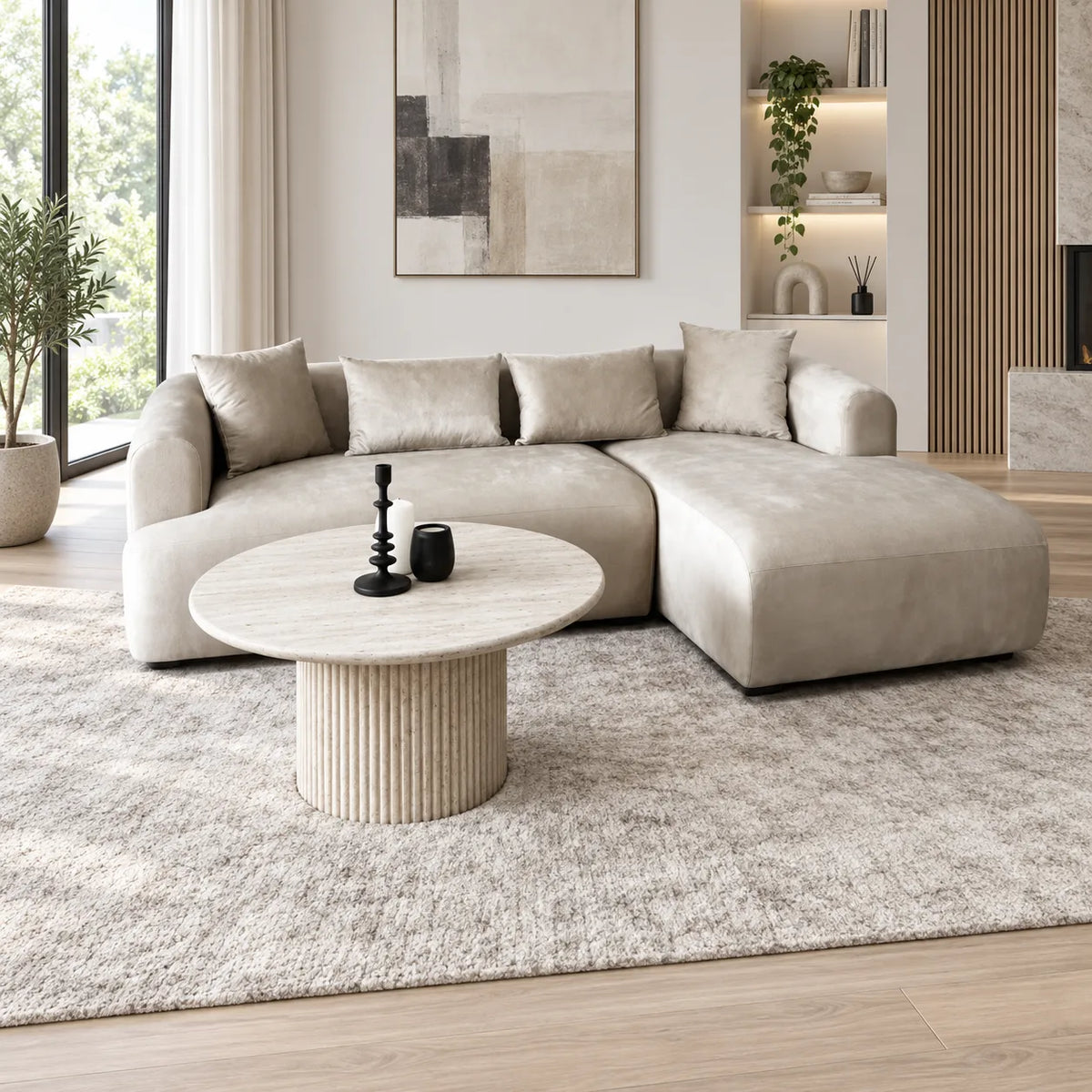 Canapé d'Angle Ela Velours Beige