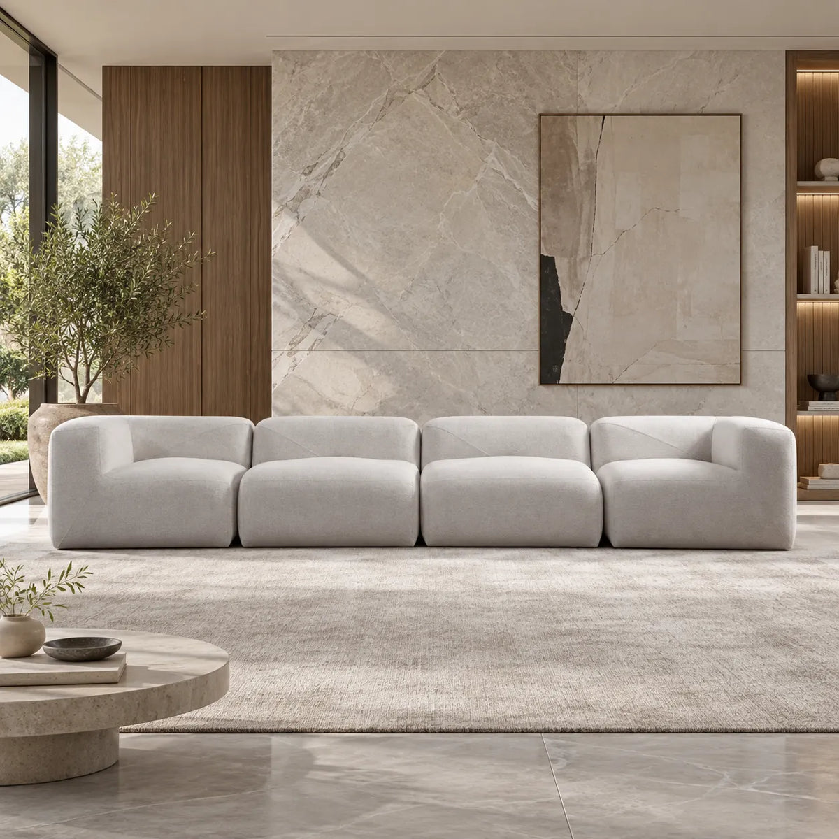 Canapé d’angle Nuage Chenille Blanc cassé