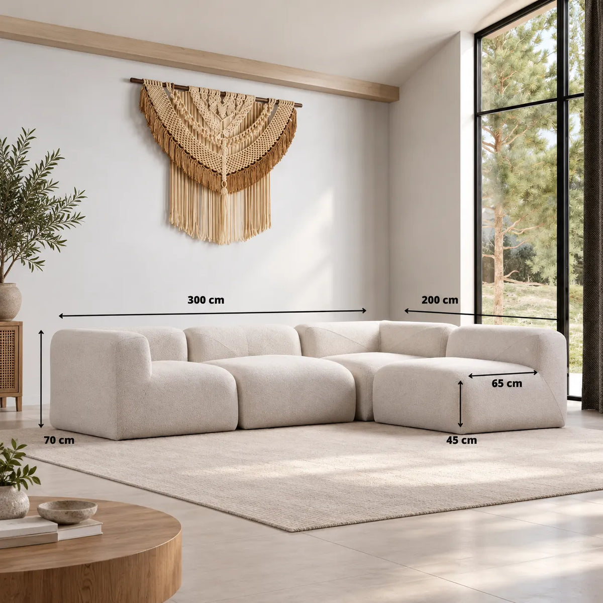 Canapé d’angle Nuage Chenille Blanc cassé