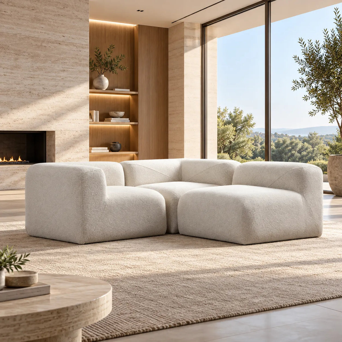 Canapé d’angle Nuage Chenille Blanc cassé
