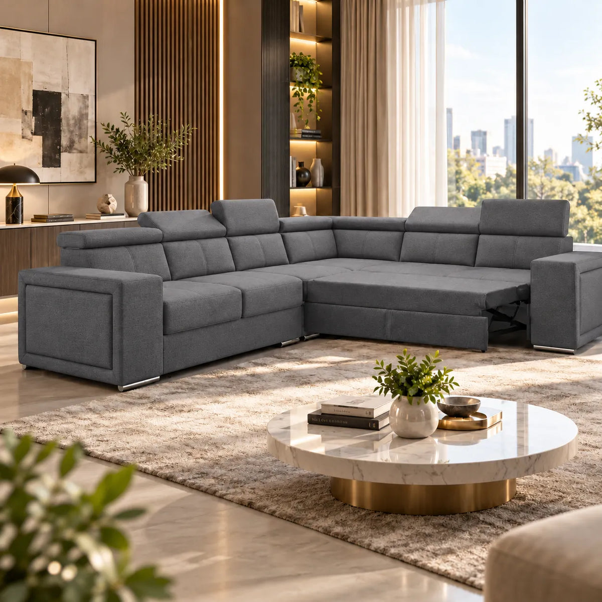 Canapé d’angle Tissu Gris foncé anthracite réversibleconvertible