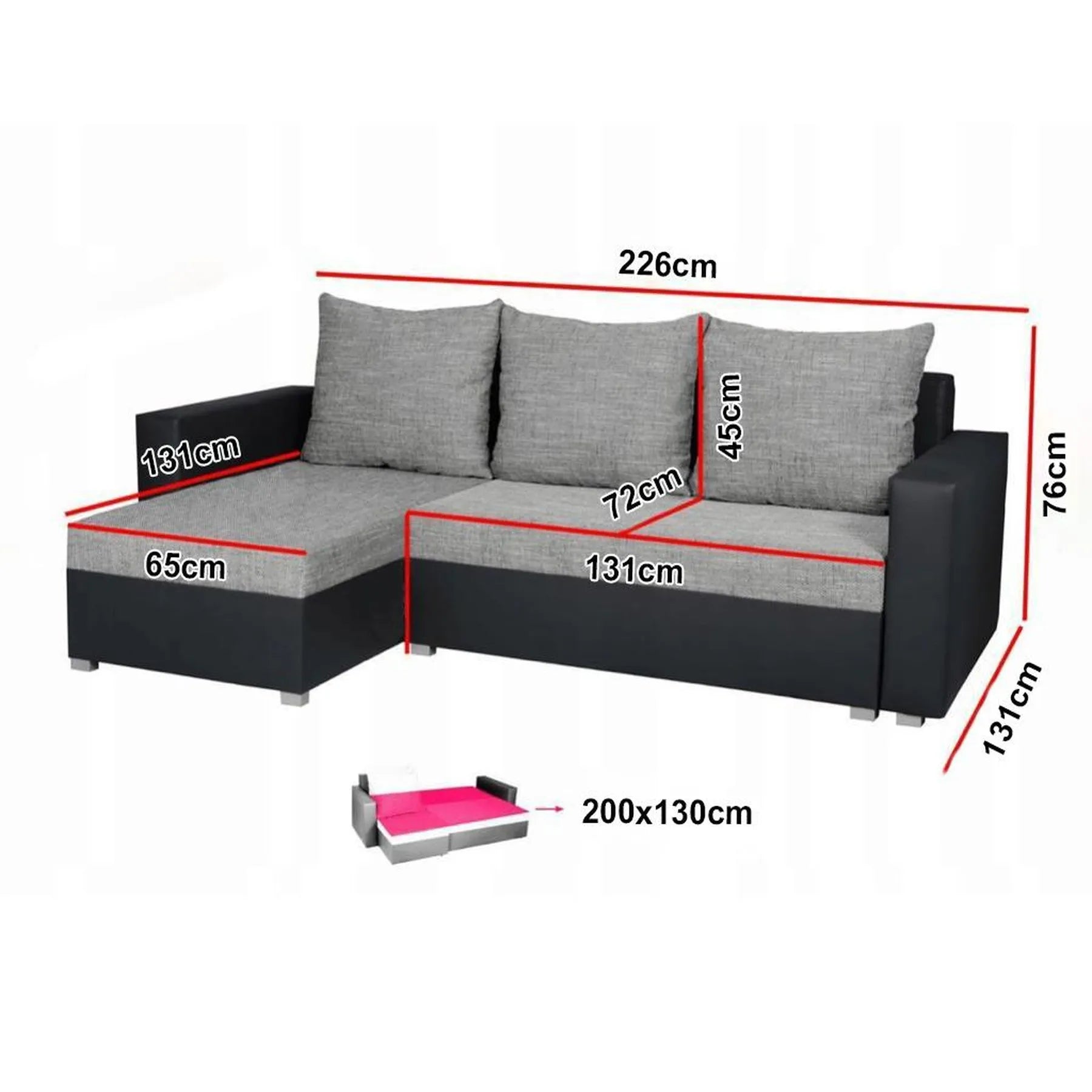 Canapé d’angle convertible avec Coffre et accoudoir fixe